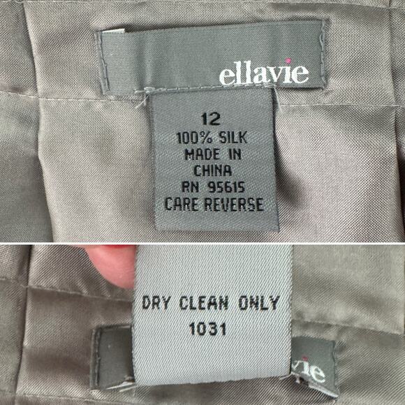Y2K Ellavie silk geometric print adjustable strap blouse black silver size 12 - Picture 6 of 7
